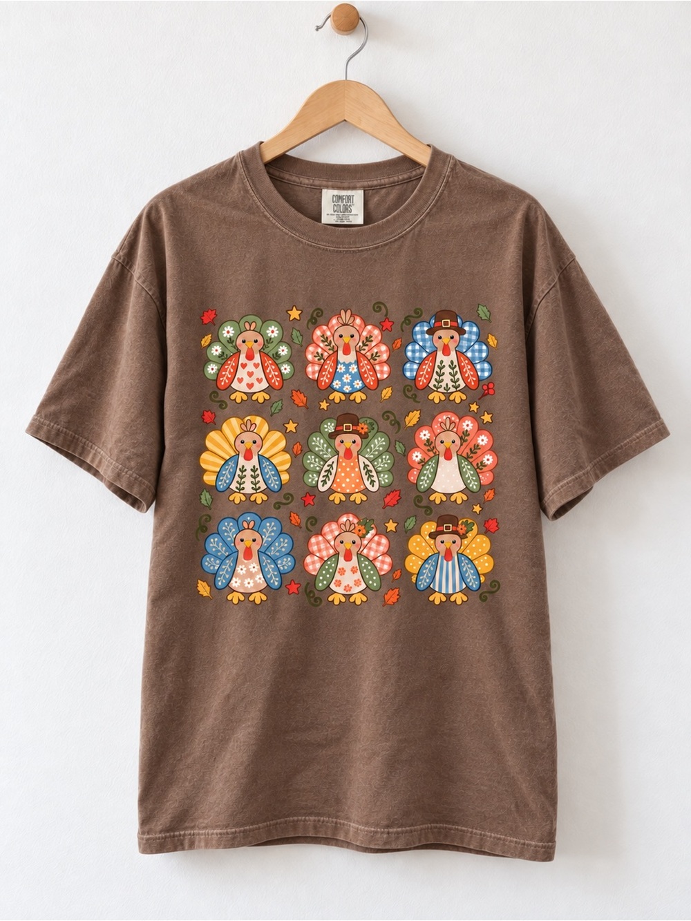Colorful Thanksgiving Turkey Comfort Colors Tee Boho Fall Unisex T-Shirt
